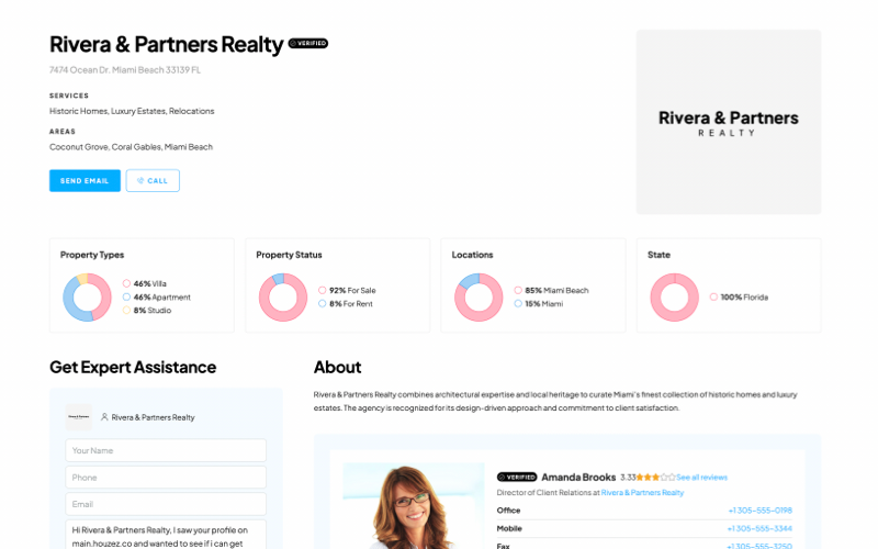 custom real estate agency profile page design for WordPress and Elementor