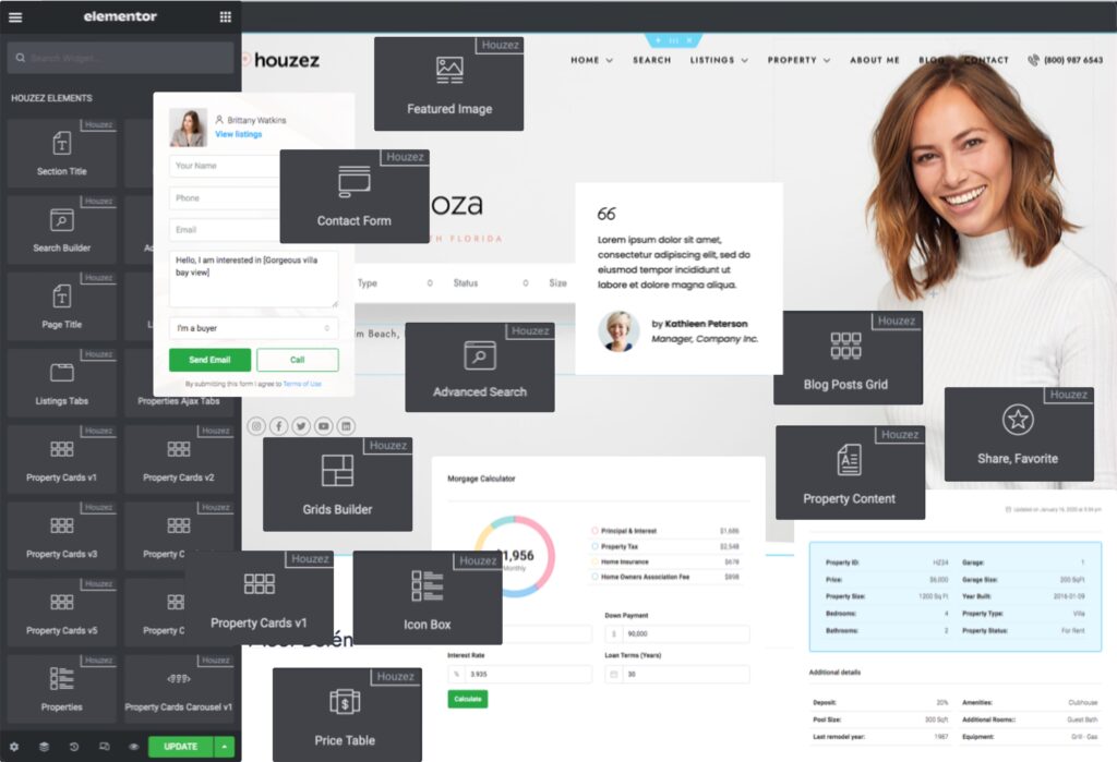 Elementor real estate theme builder with dynamic property widgets and custom website layouts