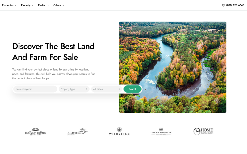 custom real estate website header builder with navigation and mega menu support