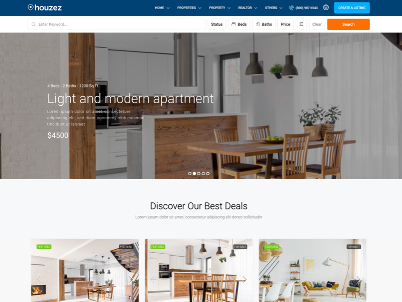 Slider Revolution customizable WordPress header with animated property showcase