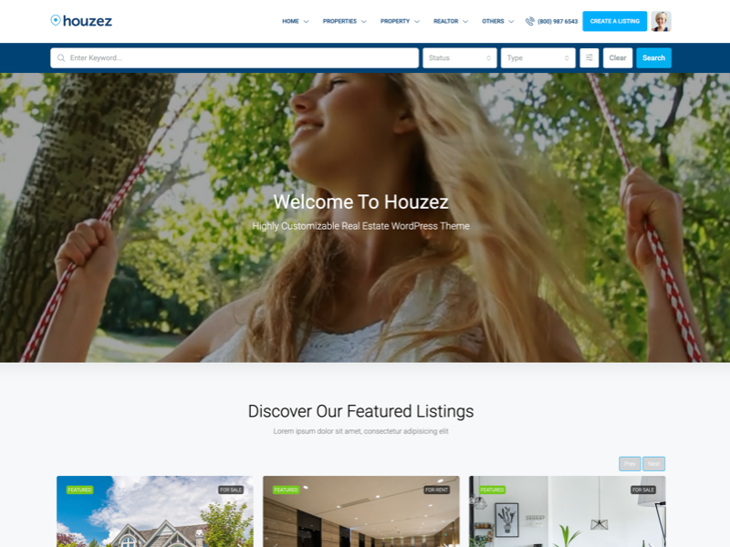 Video background customizable WordPress header for modern property websites
