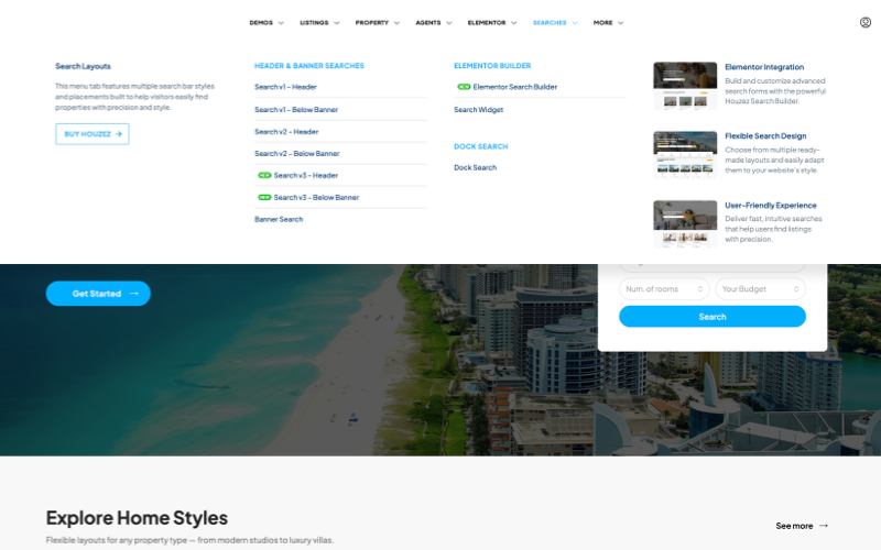 real estate mega menu builder for property website navigation and user experience