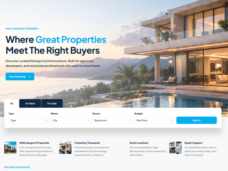 Custom Elementor WordPress header created with Houzez Theme Builder and Elementor