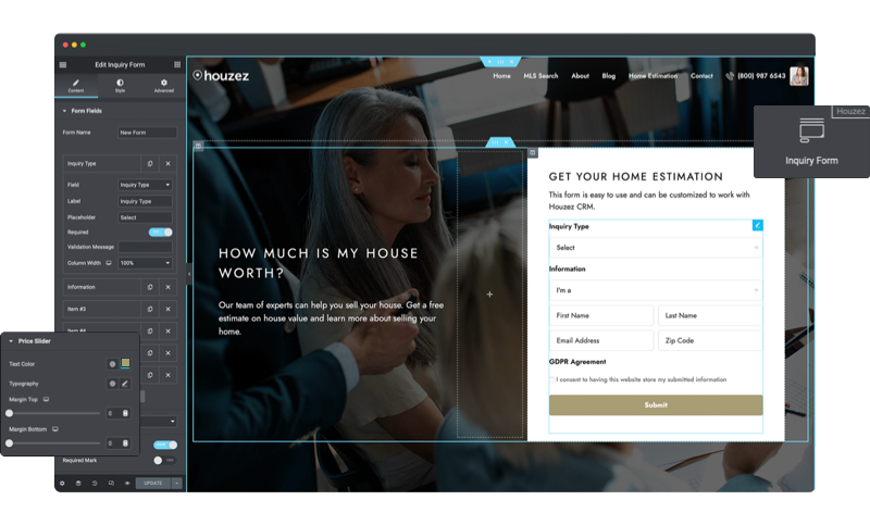 Real estate WordPress theme custom form builder with CRM integration