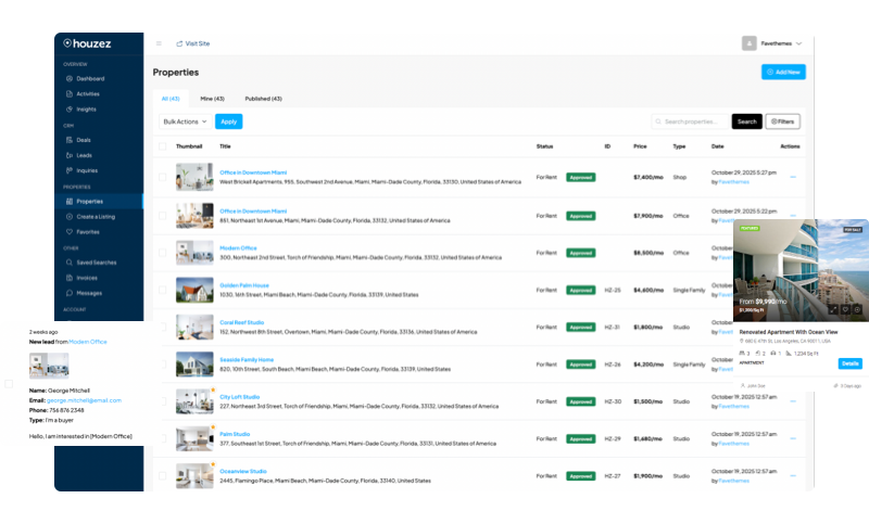 Real estate WordPress theme frontend dashboard for agents and agencies
