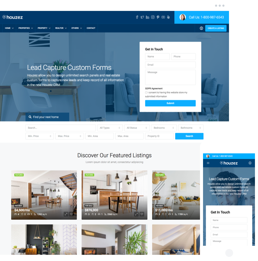Marketplace Style template with apartment listings and advanced search filters