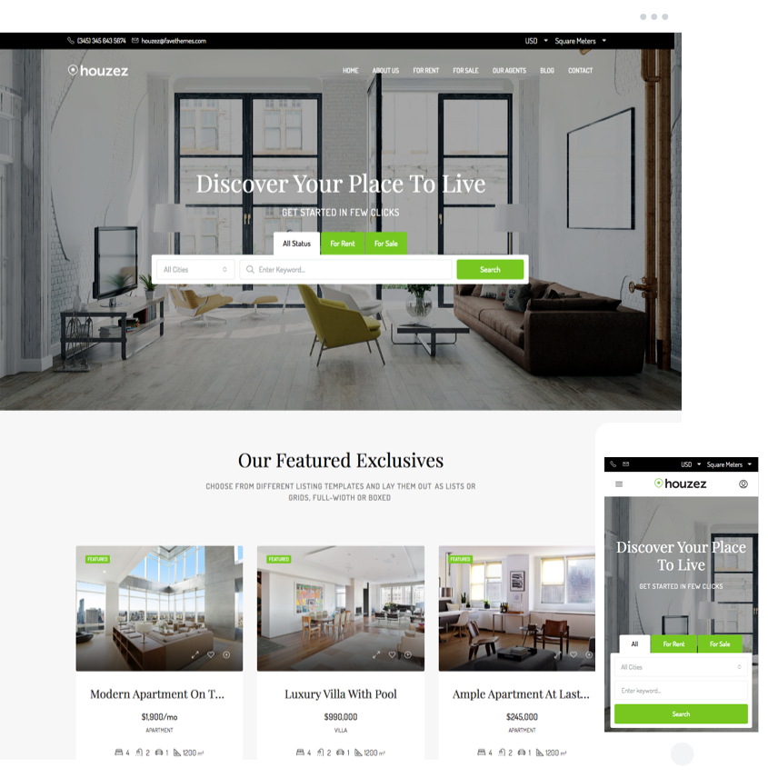Contemporary Real Estate Agency Website with apartment listings and clean search layout