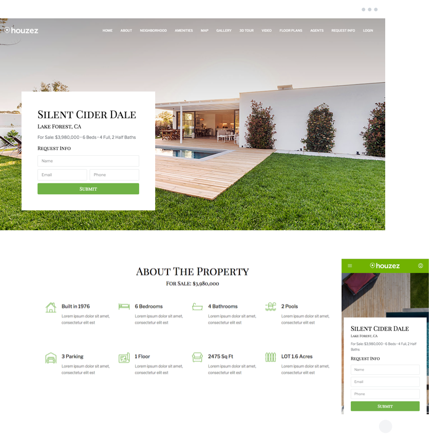 Single Property Real Estate Website with luxury home showcase and lead capture form