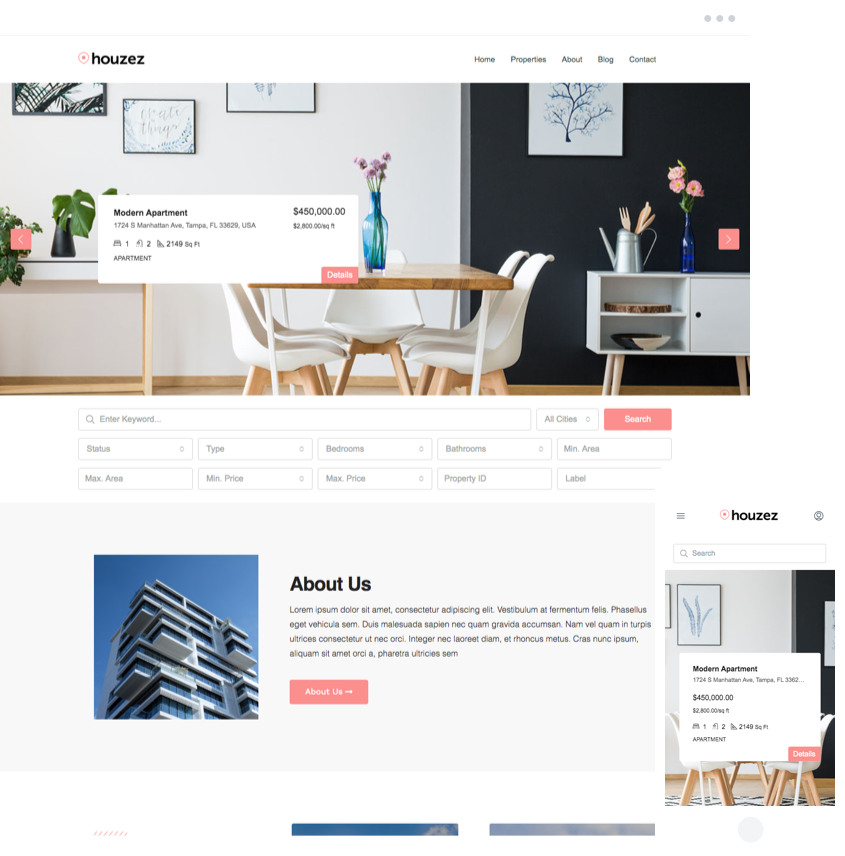 Minimal Real Estate Agency Website with modern apartment showcase and clean property search layout