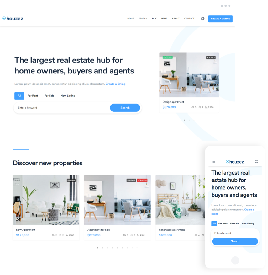 Minimal Marketplace Style template for home owners buyers and property agents