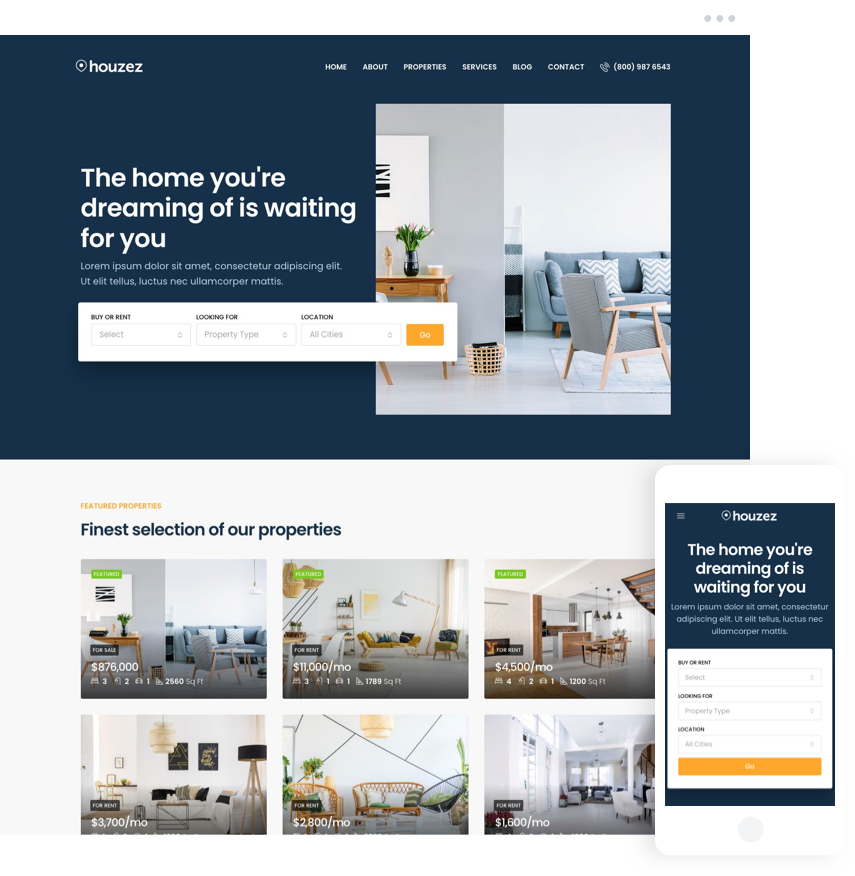 Dark Style Real Estate Agency Website with featured property listings and modern search