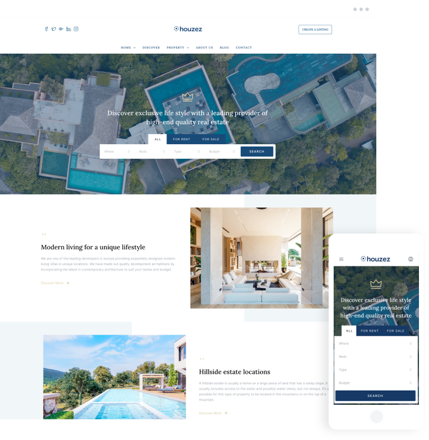 High End Real Estate Agency Website with lifestyle property showcase and elegant search experience