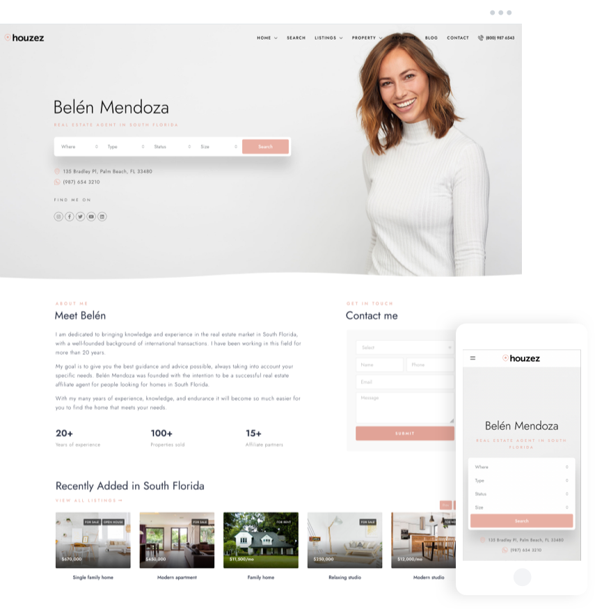 Modern Single Agent Real Estate Website with property search and agent profile