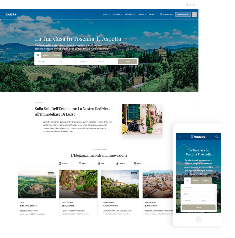 Italian Real Estate Website with luxury property showcase and multilingual search experience