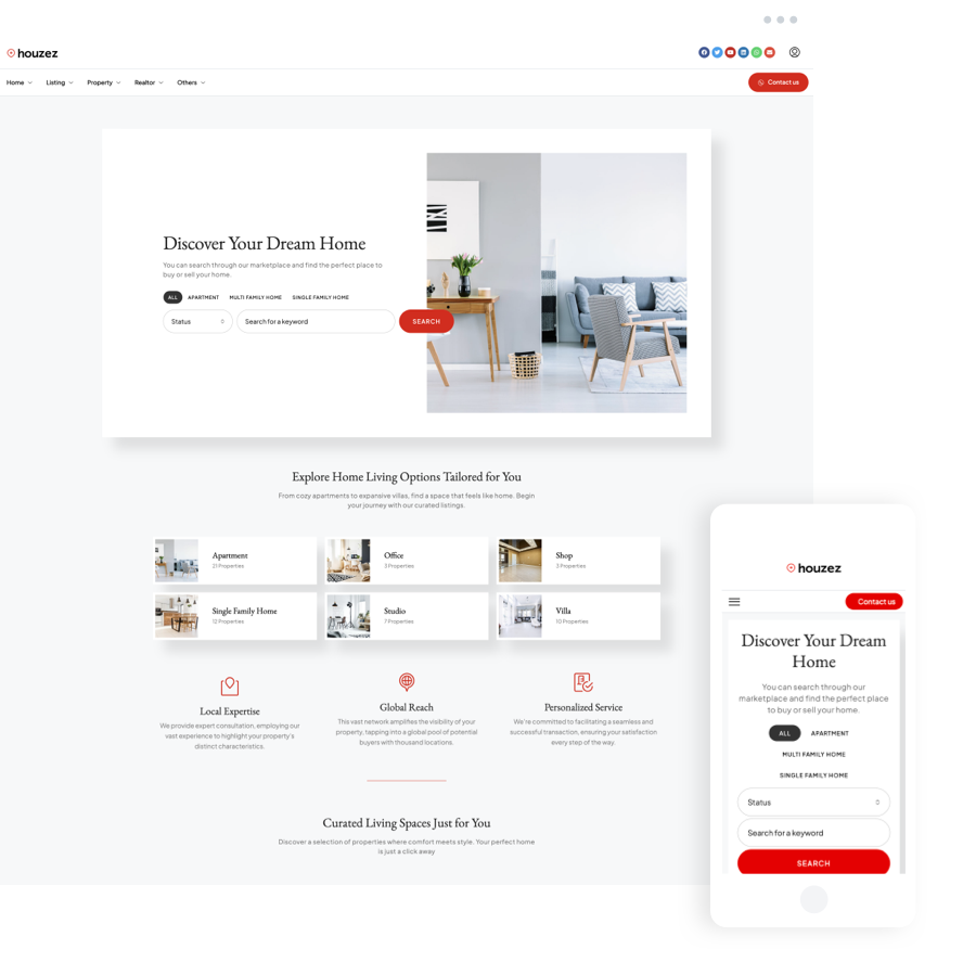Minimal Real Estate Agency Website with clean property showcase and modern layout