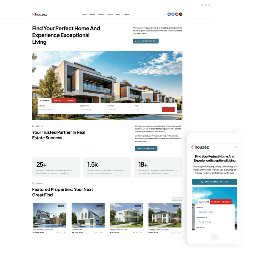 Professional Agency template with featured properties and conversion focused design