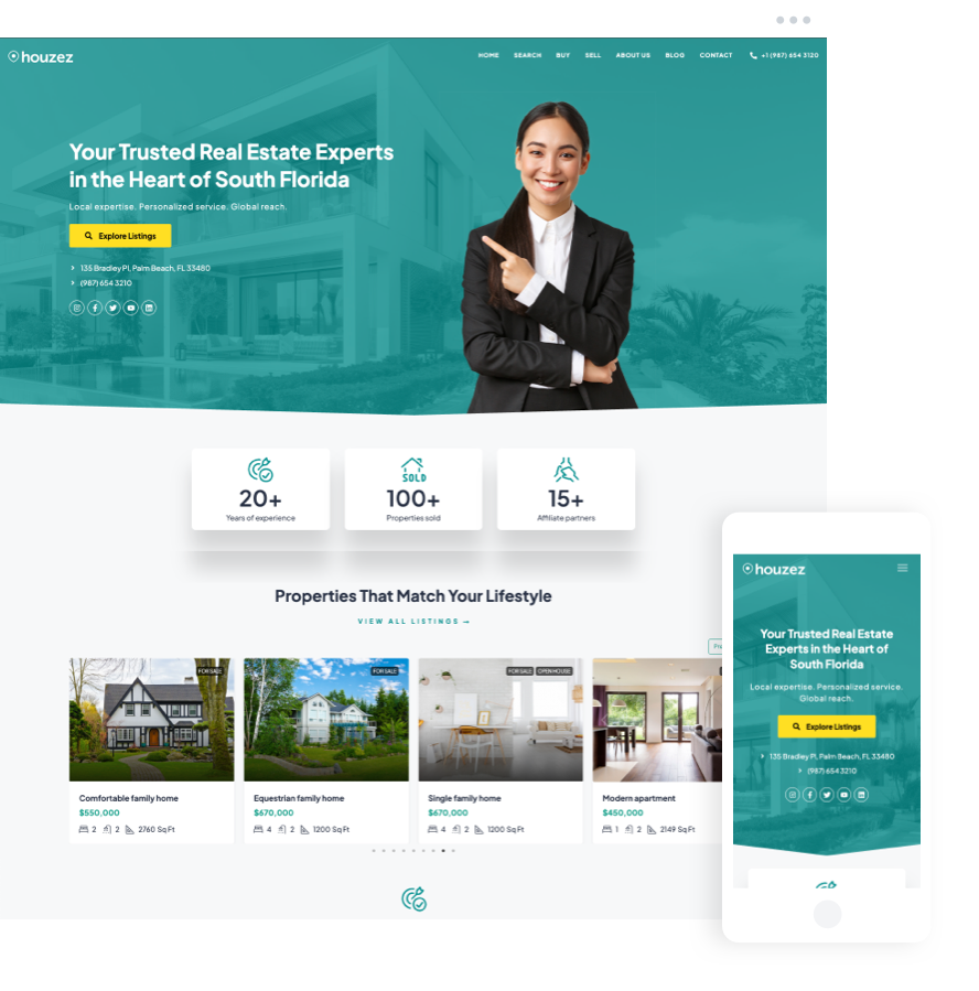 South Florida Real Estate Agency Website with local property listings and agent branding