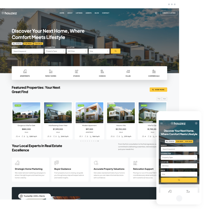 Marketplace Website for premium property listings and agencies