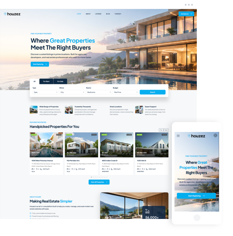 Modern template with luxury property showcase and advanced property search layout