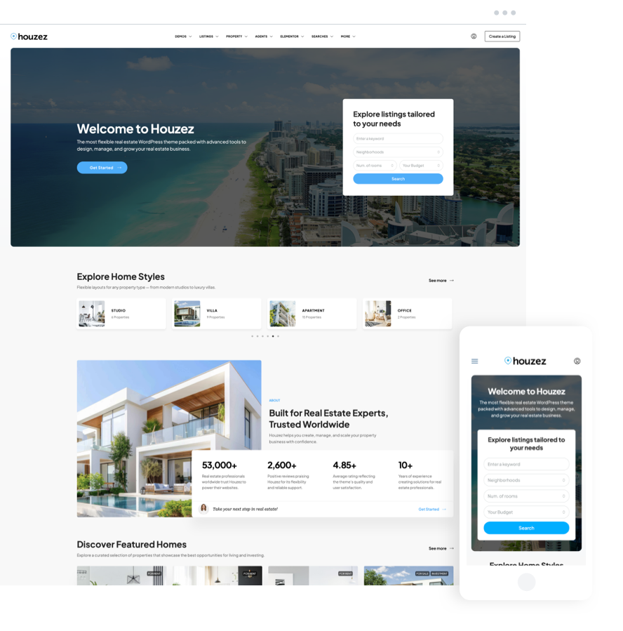 Modern Marketplace Style Platform with advanced property search and featured listings