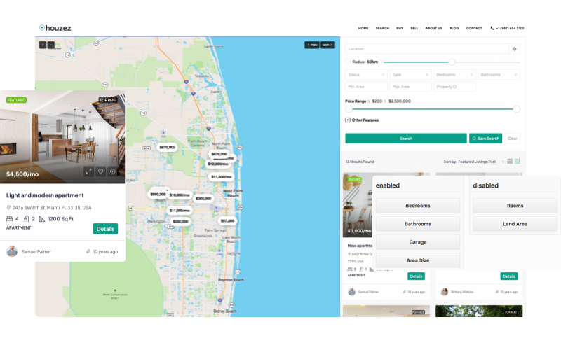 Real estate WordPress theme listing composer for property cards
