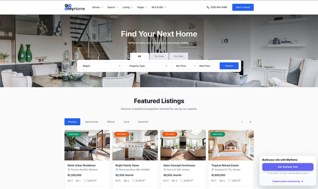 MyHome real estate WordPress theme