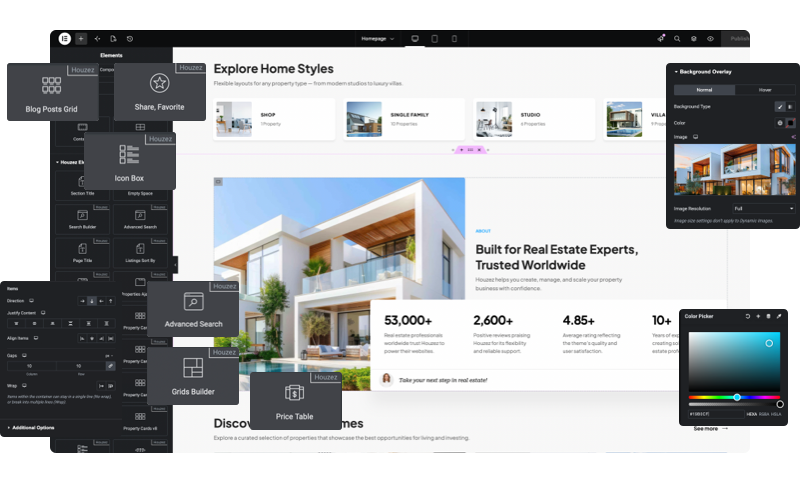 Real estate WordPress theme builder for custom property pages and Elementor layouts