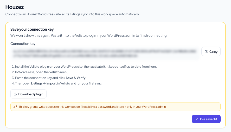 Connect your site in Velisto