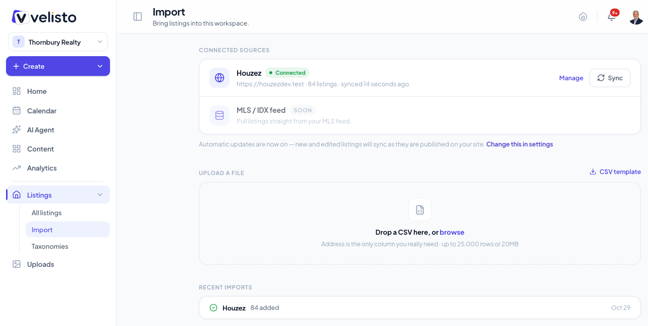 Sync your listings in Velisto
